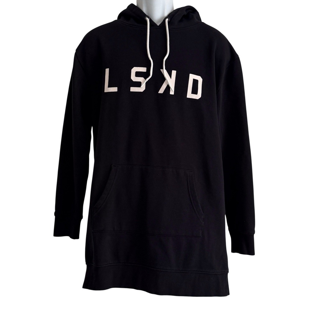 LSKD Black Logo Hoodie S Longline Pullover Unisex Athletic‎ Streetwear Oversized